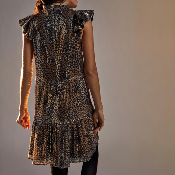 NWT Anthropologie Flutter Sleeve Leopard Sequin Mini Dress MEDIUM - Picture 6 of 9